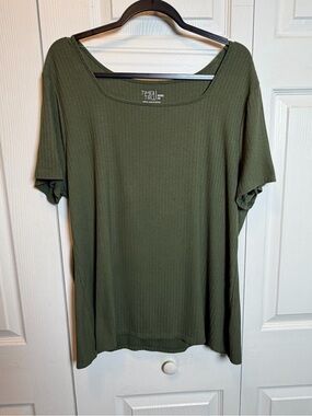 Time and Tru Olive Green Ribbed Short Sleeve Top XXXL (22) Stretch Knit